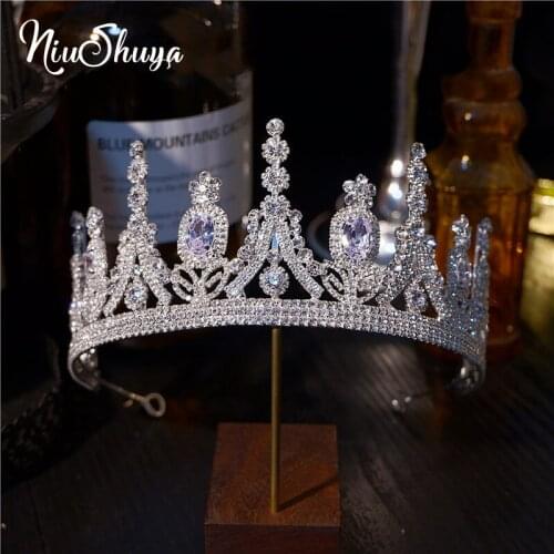 NiuShuya European Cubic Zircon Tiaras Crowns for Bride Rhinestone Crown for Wedding Party Pageant Zirconia Women Head Accessorie