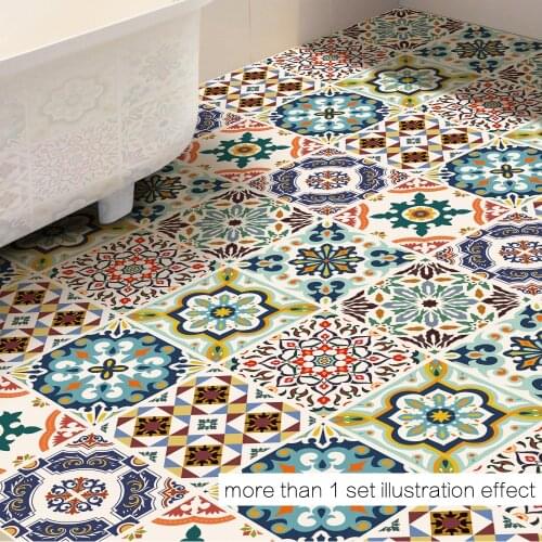 DIY 50x50cm Wear Resistant Anti-Skip Waterproof PVC Moroccan Mediterranean Floor Sticker Decor Home Room Bathroom DB033
