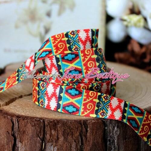 FLRA Elastic5/8" tribal printed fold over elastic for hair tie