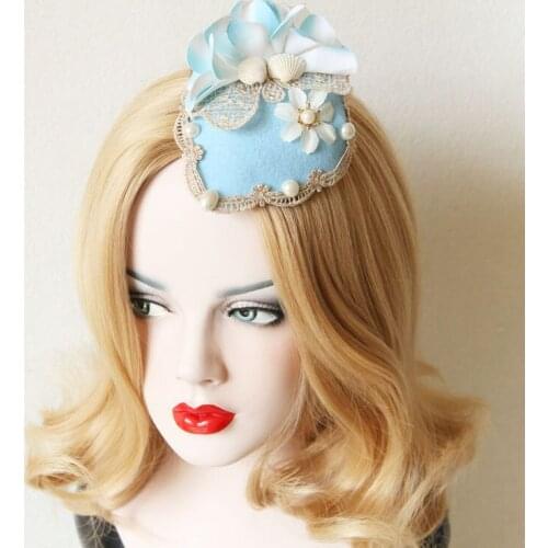 2016 New Arrival Gothic Woman Hairwear Mini Deluxe Sky Blue Hatclip Lace Flower Head Decoration Wedding Party Bridal Floral Hat