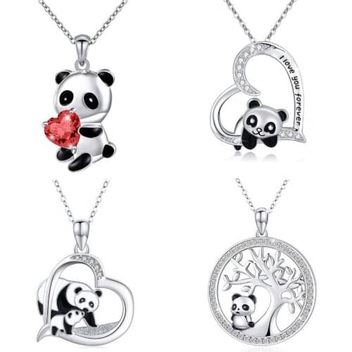 Lovely Panda Bear Necklace Heart Round Shape Zircon Necklace For Women Child Gift Charm Chain Necklace Fashion Chokers Collar