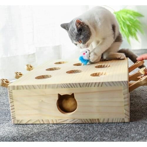 Hamster Cat Toys Solid Wood Pet Assemble Toys Porous Cat Hits Gophers Relieve Anxiety Built-in Cat Mint Mouse Teases Cat Toy