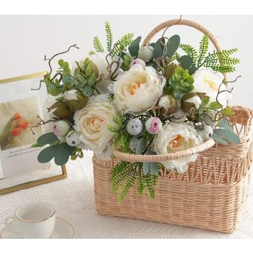 34CM Beautiful Peony Bouquet for Bride Wedding Decoration Artificial Flowers Christmas Birthday Party Table Decor Fake Flowers