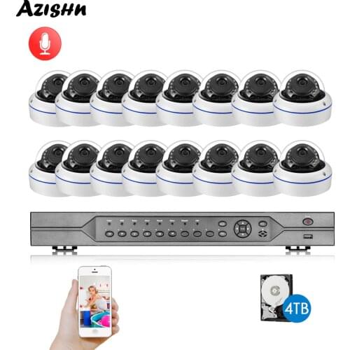 AZISHN H.265+ 16CH 5MP POE NVR Kit CCTV Security System Outdoor Audio 5MP 3MP 2MP IP Camera Vandalproof P2P Surveillance 4TB