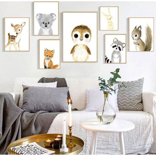 Print Canvas Painting Nursery Wall Pictures Kids Room Cartoon Fox Koala Deer Rabbit Squirrel Nordic Posters And Prints Wall Art