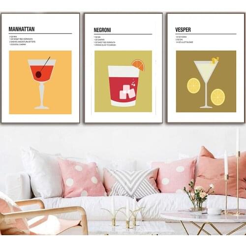 Cocktail Wall Art Prints Classic Vesper Negroni Poster Kitchen Wall Art Canvas Painting Pictures Manhattan Drinks Gift Bar Decor