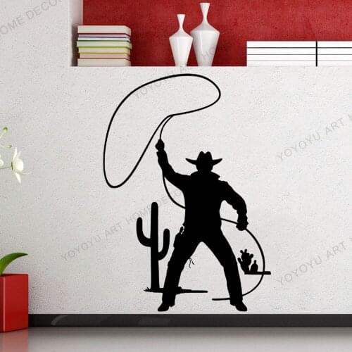 Cowboy Lasso Man Boy Western Silhouette Wall Vinyl Decal Home Decor DIY Sticker Bedroom Living Room Mural Unique Design Q182