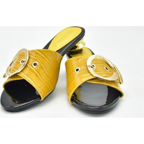 Beautiful Gold Closed Mid Heel Italian Shoes 5CM Slippers African Shoes For Women 2021 Pumps Shoes For Wedding Party 36-16