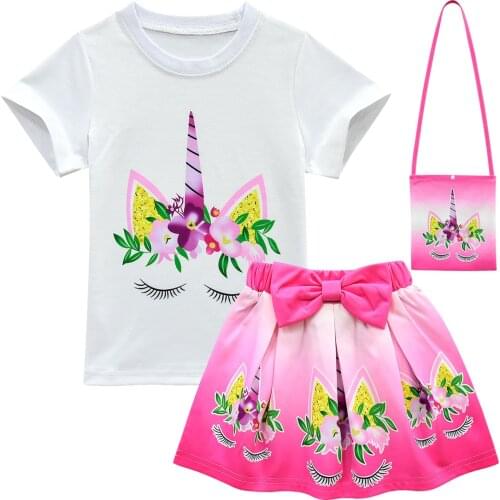 Summer Girls unicorn Clothes Sets Baby Girl Short Sleeve Shirt Top+Short skirt Kids Clothing Printed Childrens Clothes