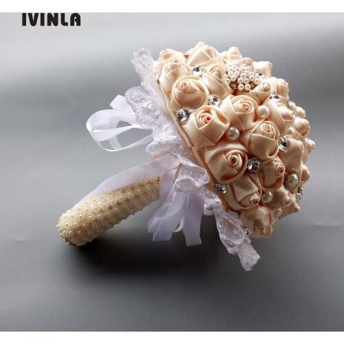 Hot selling Cream Wedding Bouquet Bridesmaids Flowers with crystal for wedding decoration