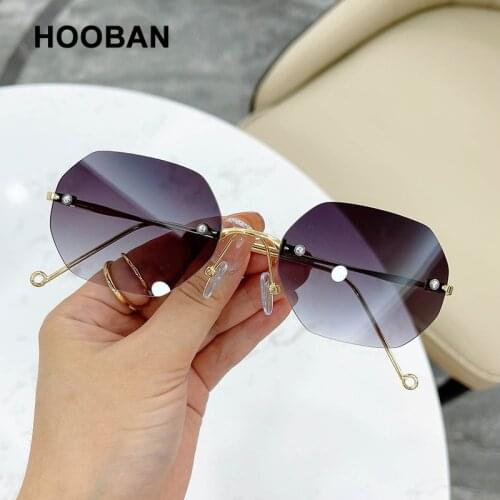 HOOBAN Fashion Rimless Sunglasses Women Men Brand Designer Polygon Sun Glasses For Ladies Classic Frameless Eyewear UV400