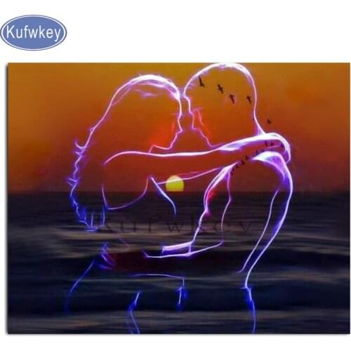 Diy diamond painting fantasy couple 3d embroidery mosaic square round diamond cross stitch Sunrise seascape Wedding Decoration