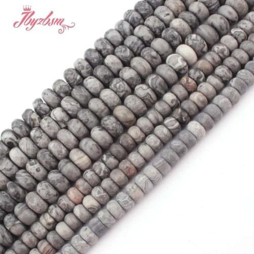 Natural Gray Map Stone Rondelle Bead 3x6/4x8mm Loose Stone Beads For DIY Necklace Bracelets Earring Jewelry Making Strand 15"