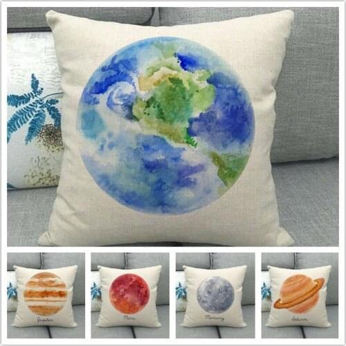 Planet Series Linen Cushion Cover 45*45 Mars Mercury Jupiter Decorative Pillowcase for Living Room Sofa Couch Bedroom Home Decor