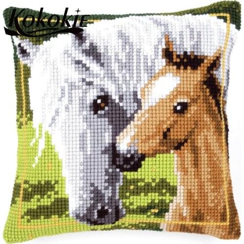 Handmade cartoon pillowcase diy cross stitch kits knitting needles kit for throw pillow cotton embroidery yarn Needlework Sets