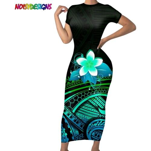 NOISYDESIGNS Women Causal Short Sleeve Pencil Dress 2021 Summer Polynesian Plumeria Prints Long Dresses For Women Sundress