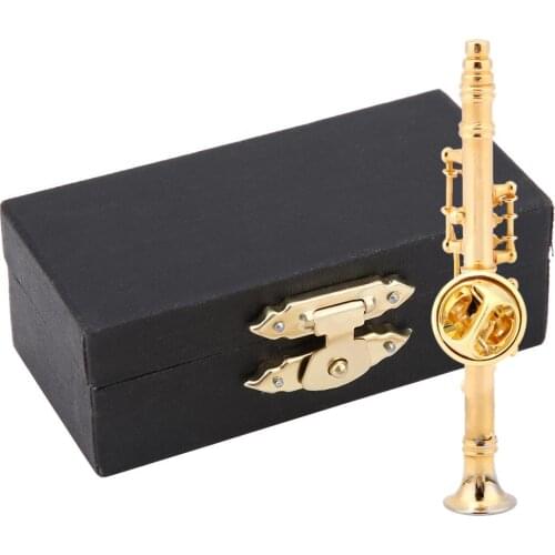 New Brooch Gold Plating Clarinet Brooch Musical Instrument Brooch Pin with Gift Box