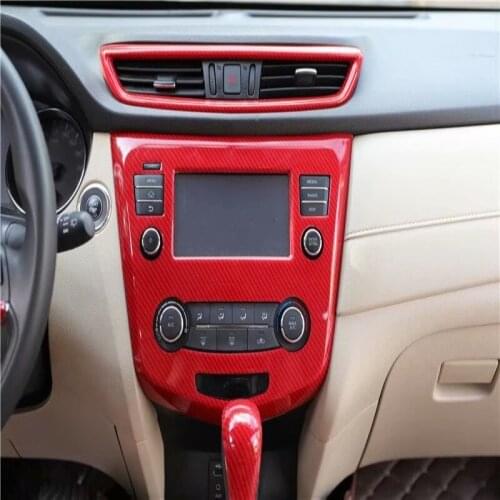 Navigation Decoration Trim Cover Car Interior Accessories Wood Red Carbon Fiber for Nissan X-Trail T32 Rogue 2014-2018 2019 2020