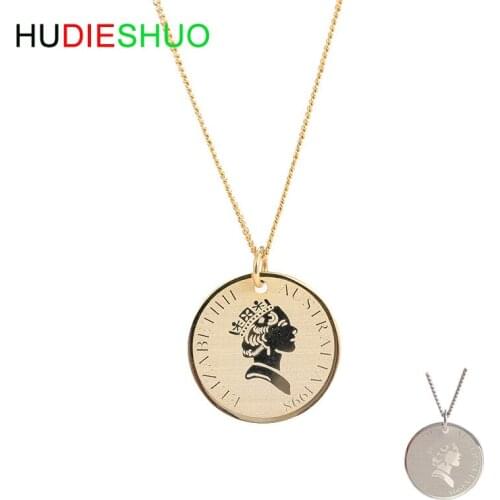 Europe and America retro portrait clavicle chain s925 sterlingsilver jewelry goldcolor round coin pendant necklace