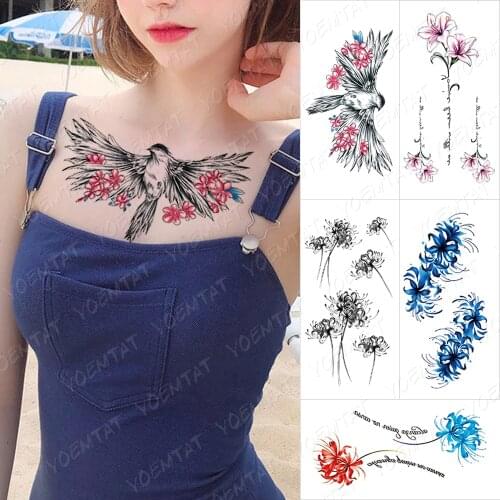 Waterproof Temporary Tattoo Sticker Orchid Flower Tattoos Peony Lotus Lines Painted Rose Body Art Arm Fake Sleeve Tatoo Women