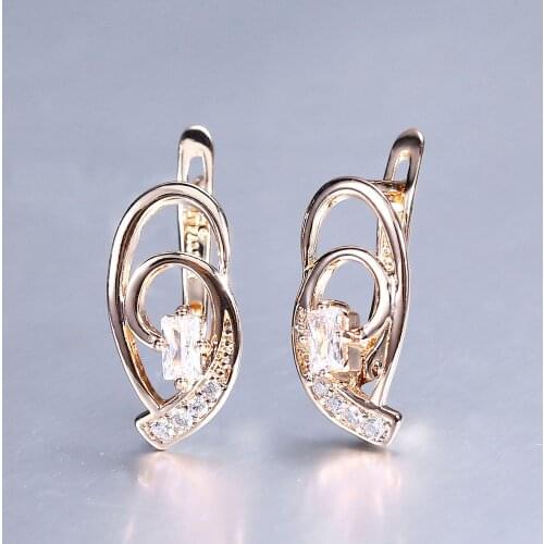 Rectangle Clear CZ Earrings for Women 585 Rose Gold Filled Paved Cubic Zirconia Snap Fashion Wedding Party Jewelry Gifts DGE98