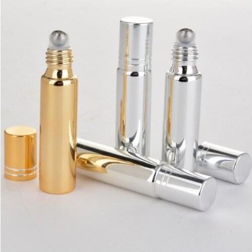 10ML UV gold/silver/black glass bottle glass roll on gold line lid for eye cream/serum/perfume/essential oil lip gloss