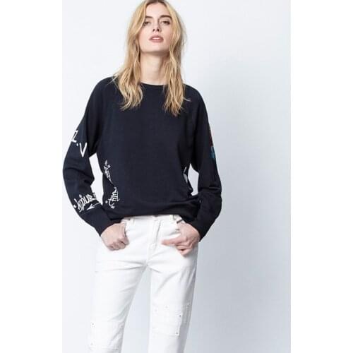 Slim Autumn Women Fashion Letter Embroidery Cotton Sweatshirt Female High Street Casual Pullovers Ladies Brand New Top ML059