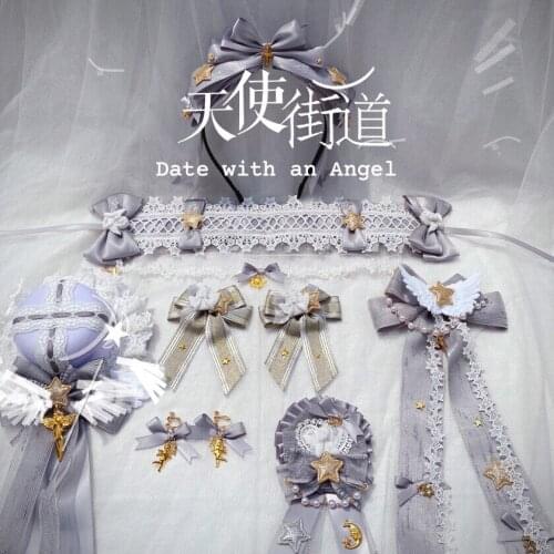 Angel Street Star picking magic Lolita Hairpin KC Hairband Badge Grey Vintage Sweet Princess Side Clip Headband Hair Accessories