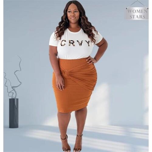 Skirts Sets for Women Plus Size Two Piece Set Crop Top White Tshirt and Mini Skirt Casual Summer Clothes Wholesale Dropshipping