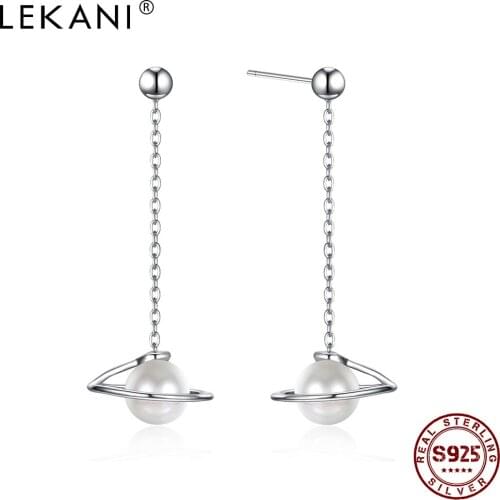 LEKANI S925 Sterling Silver Crystal Pearl Drop Earrings Personality Celestial Rotation Women’s Earrings Party Fine Jewelry
