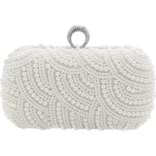 Handmade Pearl Clutch bags Women Beaded Purse Diamonds Finger Ring Chain Shoulder Evening Bag for Party Wedding Bolsa Feminina