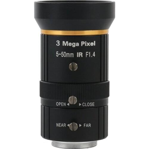 1/2.5" 3MP 5-50MM Focal Length Zoom CS C Mount Lens Adjustable Aperture Iris High Precision Low Distortion For Factory Workshop