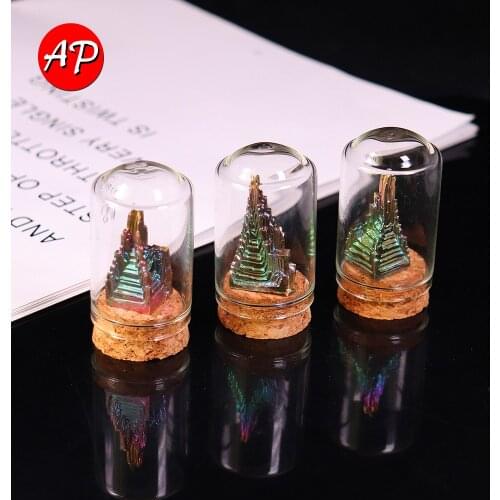 1PC Natural Metal Quartz Rainbow light Bismuth Ore Cluster Landscape Glass Cover Crystal Ornaments Mineral Collection