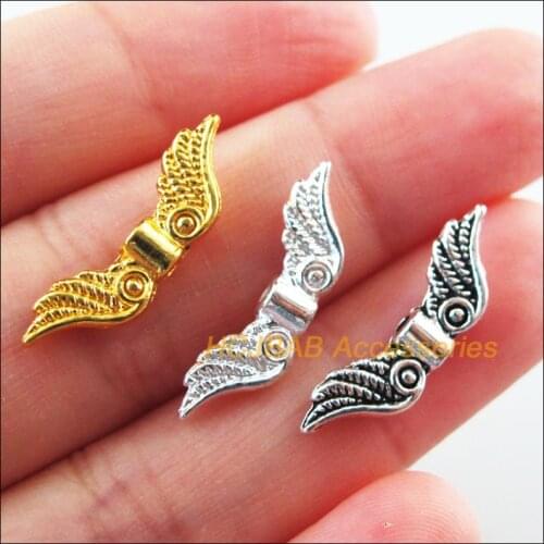 30Pcs Retro Tibetan Silver Tone Gold Silver Color Animal Wings Spacer Beads Charms 7x23mm
