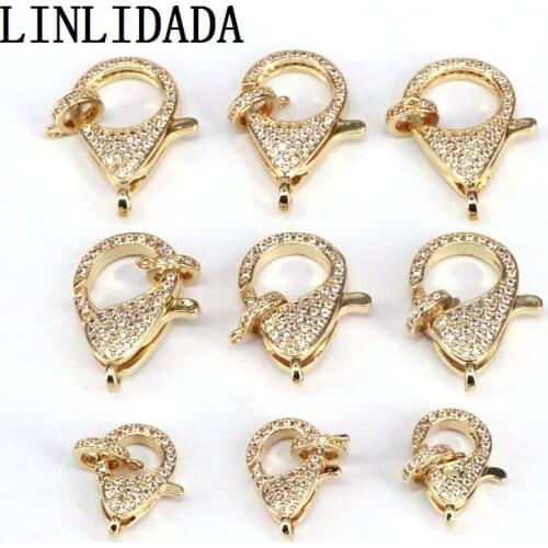 5Pcs gold filled Cubic Zirconia Paved Lobster Clasps Jewelry Findings