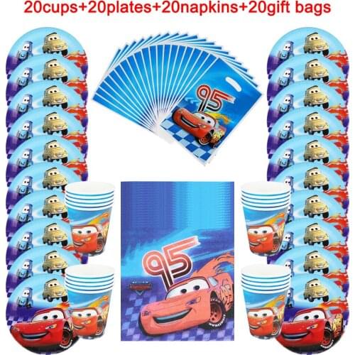 80Pcs Cartoon Disney Cars Theme Design Paper Plate Cup Napkin Candy Gift Bag Kids Girl Birthday Baby Shower Party Supplies