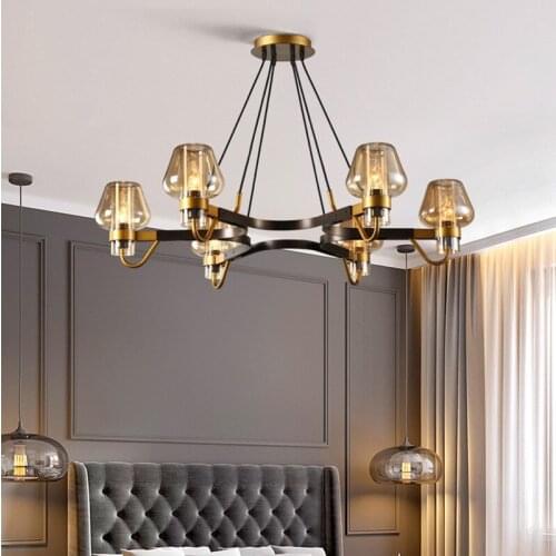 American Living Room Black Metal E14 Led Pendant Light Gray Cognac Clear Glass Shades Led Hanging Lamp Bedroom Suspension Lamp