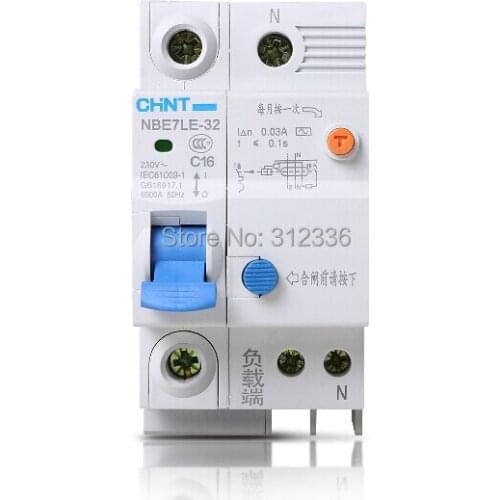Free Shipping Two years Warranty LE C16 1P+N 16A 1 pole ELCB RCD earth leakage circuit breaker residual current