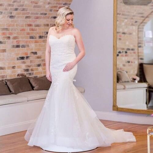 Plus Size Sweetheart Wedding Dress Mermaid Style Custom Made Bridal Gowns Elegant Appliques Tiered Skirt Vestido De Casamento