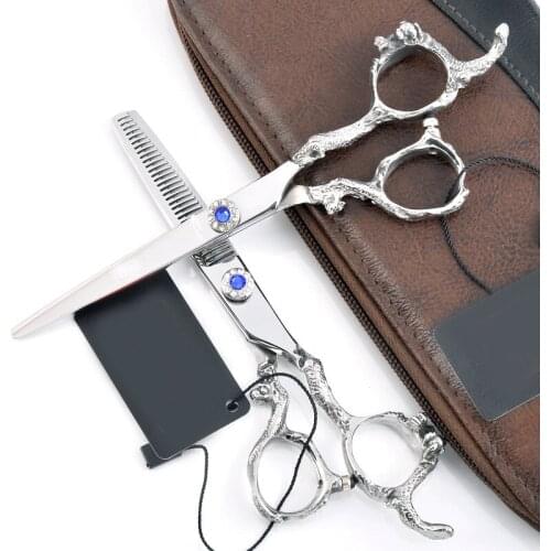 Brand 6.0" Professional Human Hair Scissors Set ,Japan 9CR,Rhinestone handle Barber Razor Edge Hairdressing Scissors Set Silver