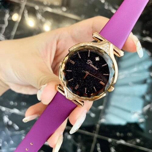 Simple Fashion Women Crystals Watches Waterproof Candy Colors Real Leather Strap Watch Quartz Montre Multi Faceted Glass Relojes