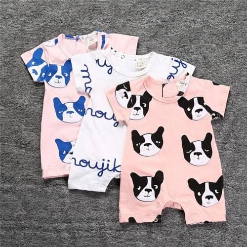 DHL 50PCS Newborn Baby Romper Infant Toddler Bebe Short Sleeve Clothing Face Dog Baby Girl Boys Jumpsuit