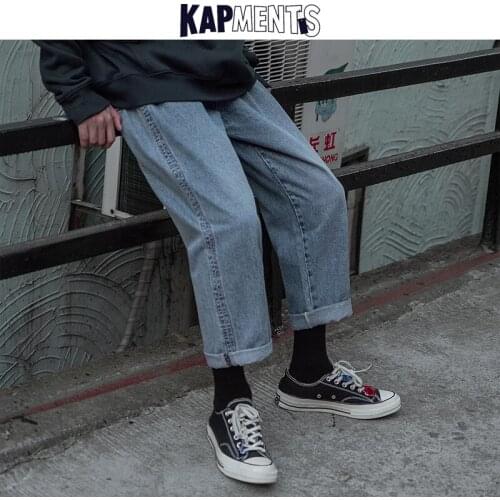 KAPMENTS Men Blue Straight Baggy Jeans 2020 Streetwear Mens Vintage High Waist Hip Hop Denim Pants Male Harajuku Jeans Trousers