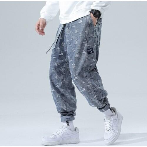 ERENEJIAN Mens Fashion Oversized Hip Hop Jeans Joggers Loose Fit Hi Street Denim Trousers Pants Pattern Printed Bottoms