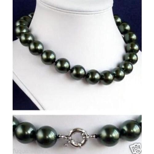 Hot sale new Style Fashion 12mm South Black Sea Shell Pearl Round Beads Necklace 18" s jewelryLuxury Ms. girl Wedding