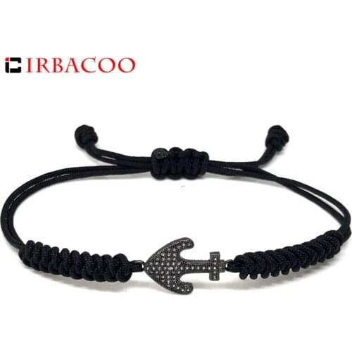 IRBACOO 2020 Men Bracelet Anchor Charm With Clear Cubic Zirconia Braiding Nylon Cord Charm Bacelet For Mens Gift