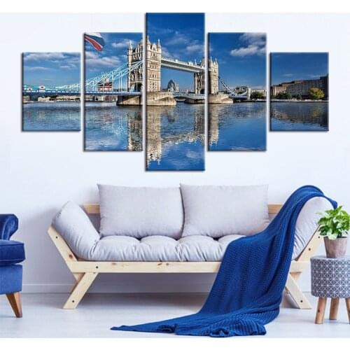 5 Panels Canvas Painting Cityscape Wall Art City Night View Skyscrapers Wall Painting Poster Pictures For Living Room Decor