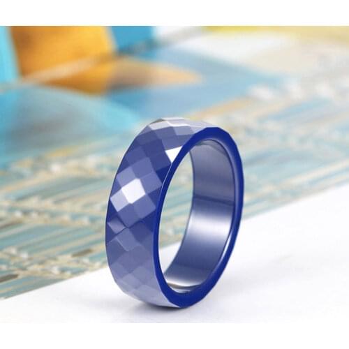 TIGRADE Ceramic Ring 6mm Multi-faceted Men and Women Ring Blue Wedding Bands for Couple