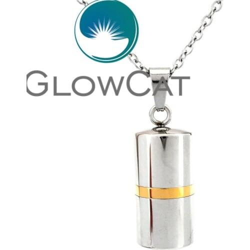 KK661 Stainless Steel Cylinder Memorial Urn Necklace Pet Keepsake Cremation Pendant Necklaces