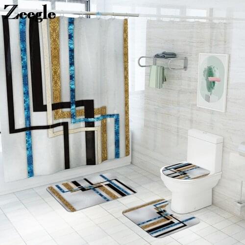 3D Printing Bathroom Carpet Rug Bath Mat and Shower Curtain Set Absorbent U-Shaped Toilet Rug Anti-slip Foot Mat Set Toilet Mat